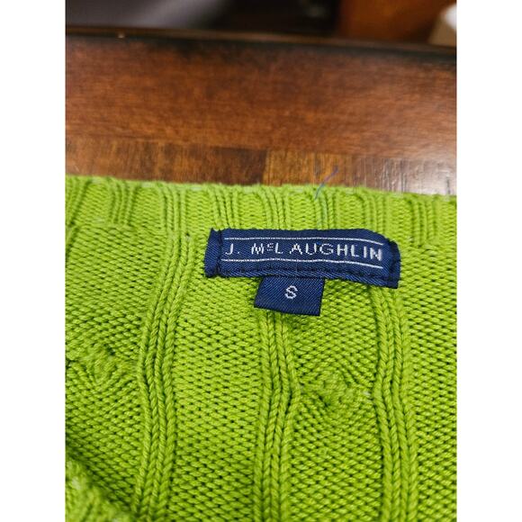 J. McLaughlin Lime Green Cable Knit Preppy Old Money Sweater S Coastal Grandma - Picture 2 of 5